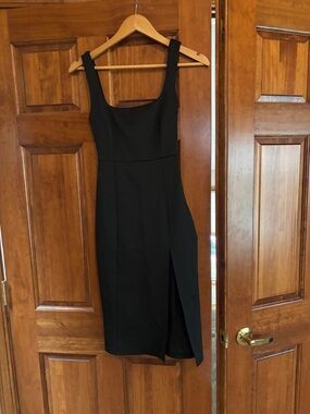 Showpo Black Square-Neck Midi Dress with Side Slit